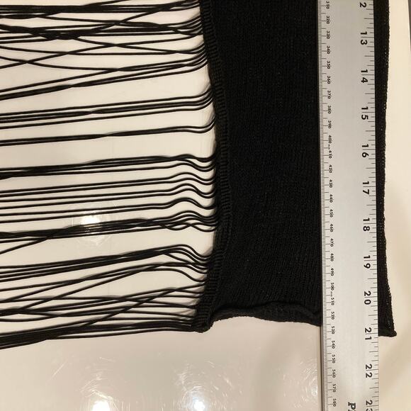 TOPSHOP Top US 8 Black Fringe/Tassels Hem&Long-Sleeve Crop Loose-Knit Cotton - Picture 11 of 11